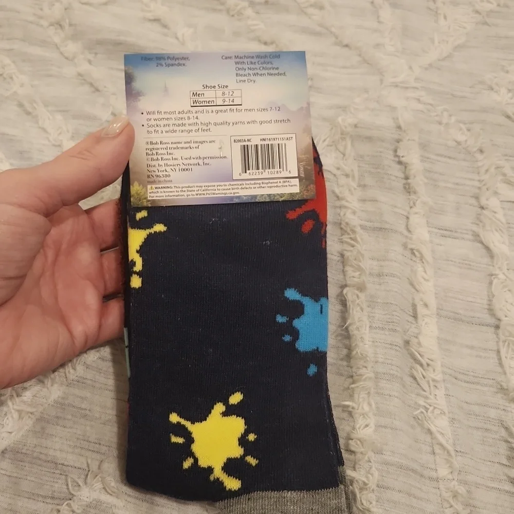 The joy of painting unisex Bob Ross crew socks, new with tags!